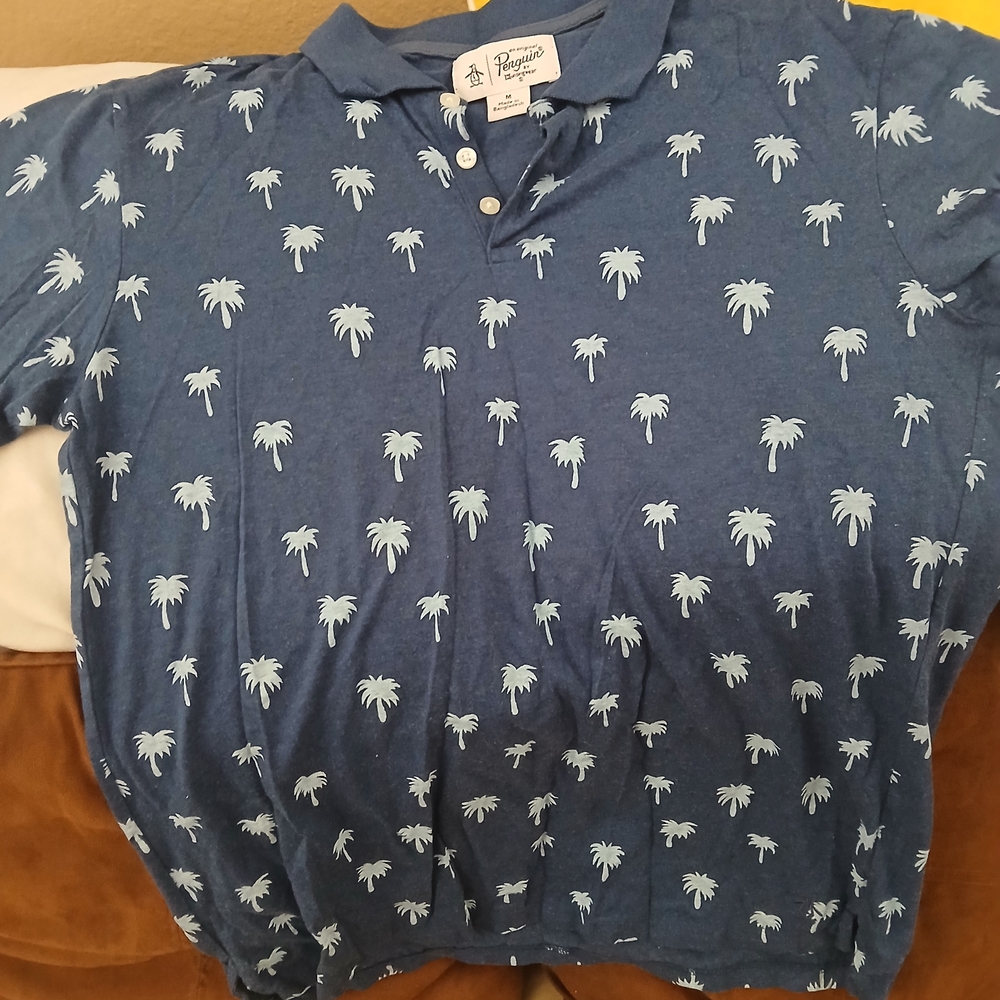 Original Penguin Navy Polo with Light Blue Palm Print